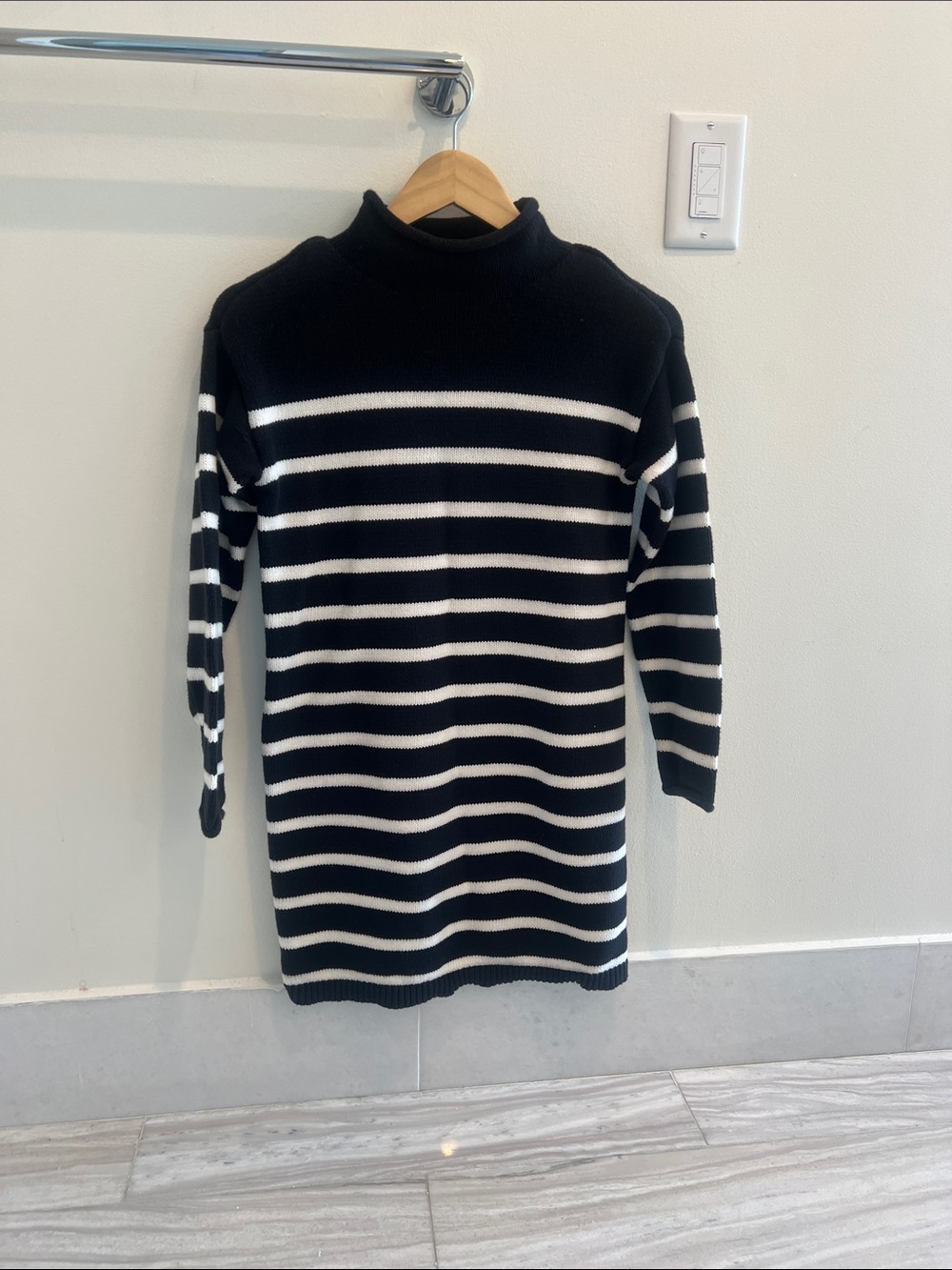 LOFT Navy and White Striped Turtleneck Sweater Dress